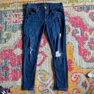 Express Dark Blue Distressed Skinny Jeans